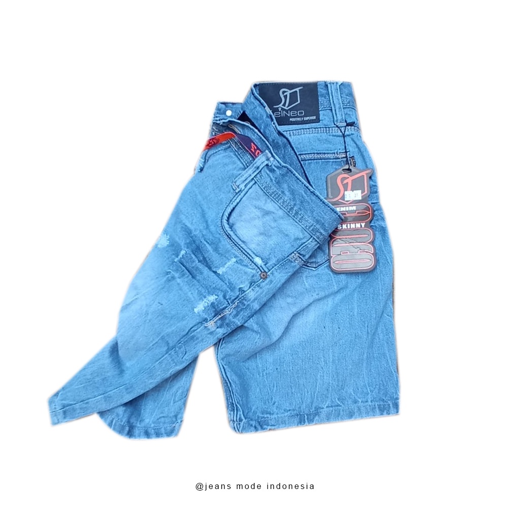 PROMO New Produk Broadshort denim Celana Jeans pendek riped tali original Pria terlaris-biru muda