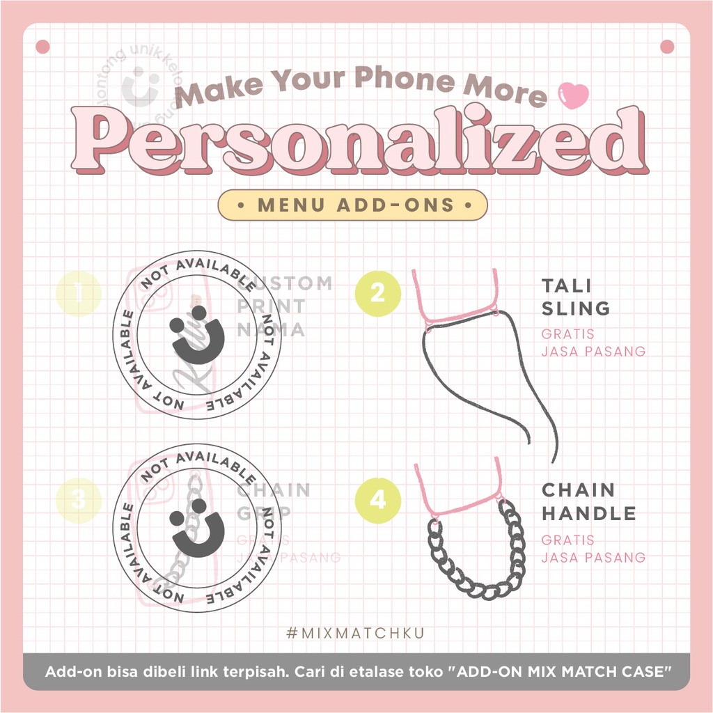 (Seri 1) For iPhone - Waffle Silicone Case/ Puffy Grid Case with Smiley Metal Charm