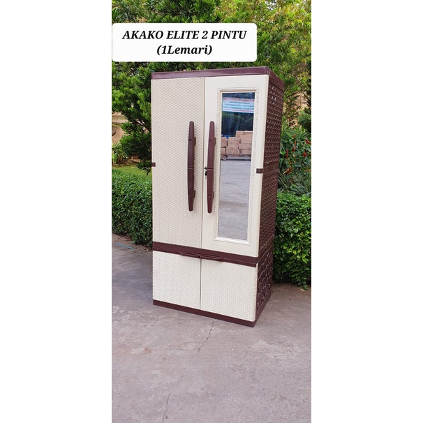 Lemari pakaian plastik akako elite 2 pintu kaca gantung + 1 susun
