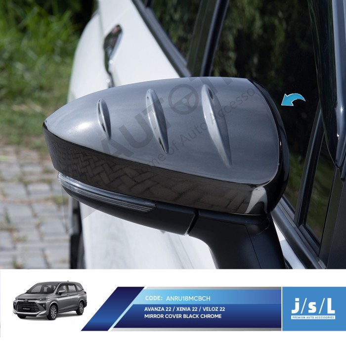 Aksessoris Fariasi Tambahan Mobil Avanza 2022 Mirror Cover Apollo Black Chrome JSL Cover Spion Origi