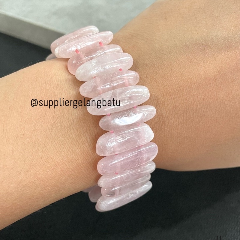 GELANG BATU ROSE QUARTZ nugget pink lucu giok akik natural alami