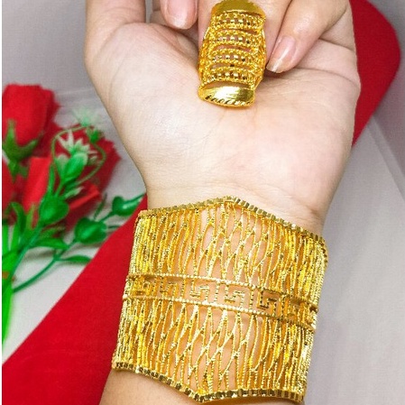 set gelang+cincin model terbaru perhiasan lapis Emas 24k gold dubai fashion xuping