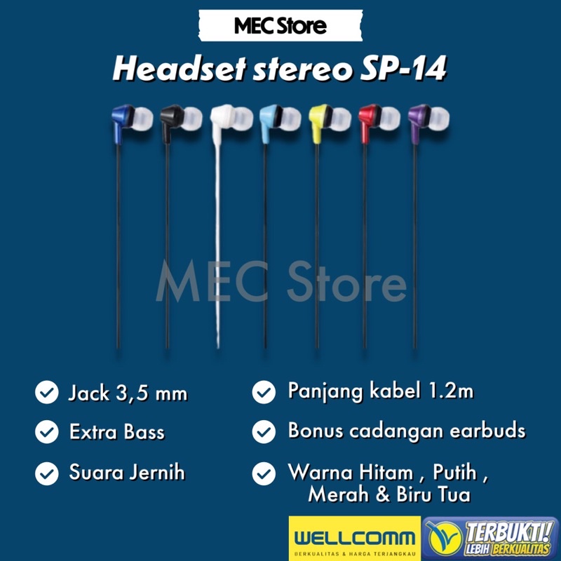 Headset Handsfree Earphone Wellcomm SP-14 Original Product