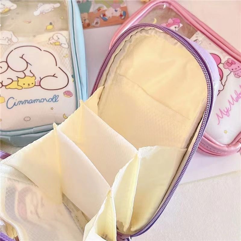 ✲✟◇Sera Sera lucu Kulome anjing bertelinga besar ganda tahan air PVC tempat pensil alat tulis tas penyimpanan kosmetik tempat pensil transparan