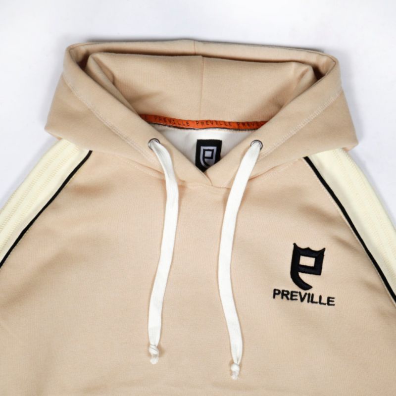 SWEATER HOODIE PREVILLE ORIGINAL COMBI MOCCA&amp;CREAM FULL LEBEL TAGWASH