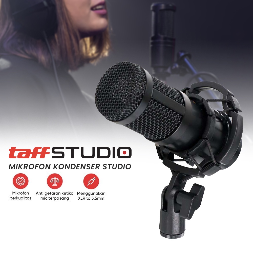 TaffSTUDIO Mikrofon Kondenser Studio dengan Shockproof Mount - BM-800 - Black/Black