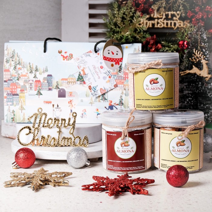 

[COD] Hampers Natal Tahun Baru Almond Cookies NO SUGAR FULL ALMOND READY - Jinjing 3 Jar