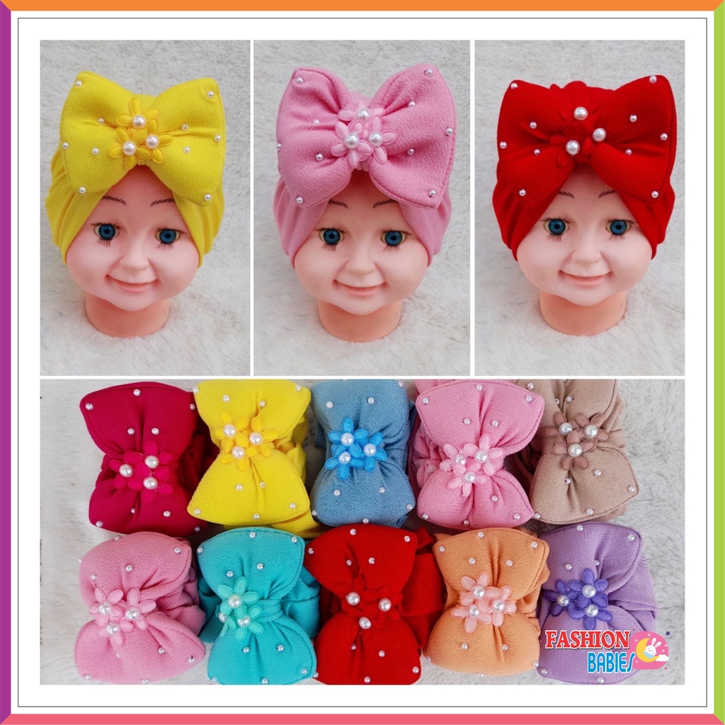 TURBAN BAYI FLOWER PEARL / TURBAN PITA MUTIARA ANAK / TURBAN BAYI 0-2 TH KODE A