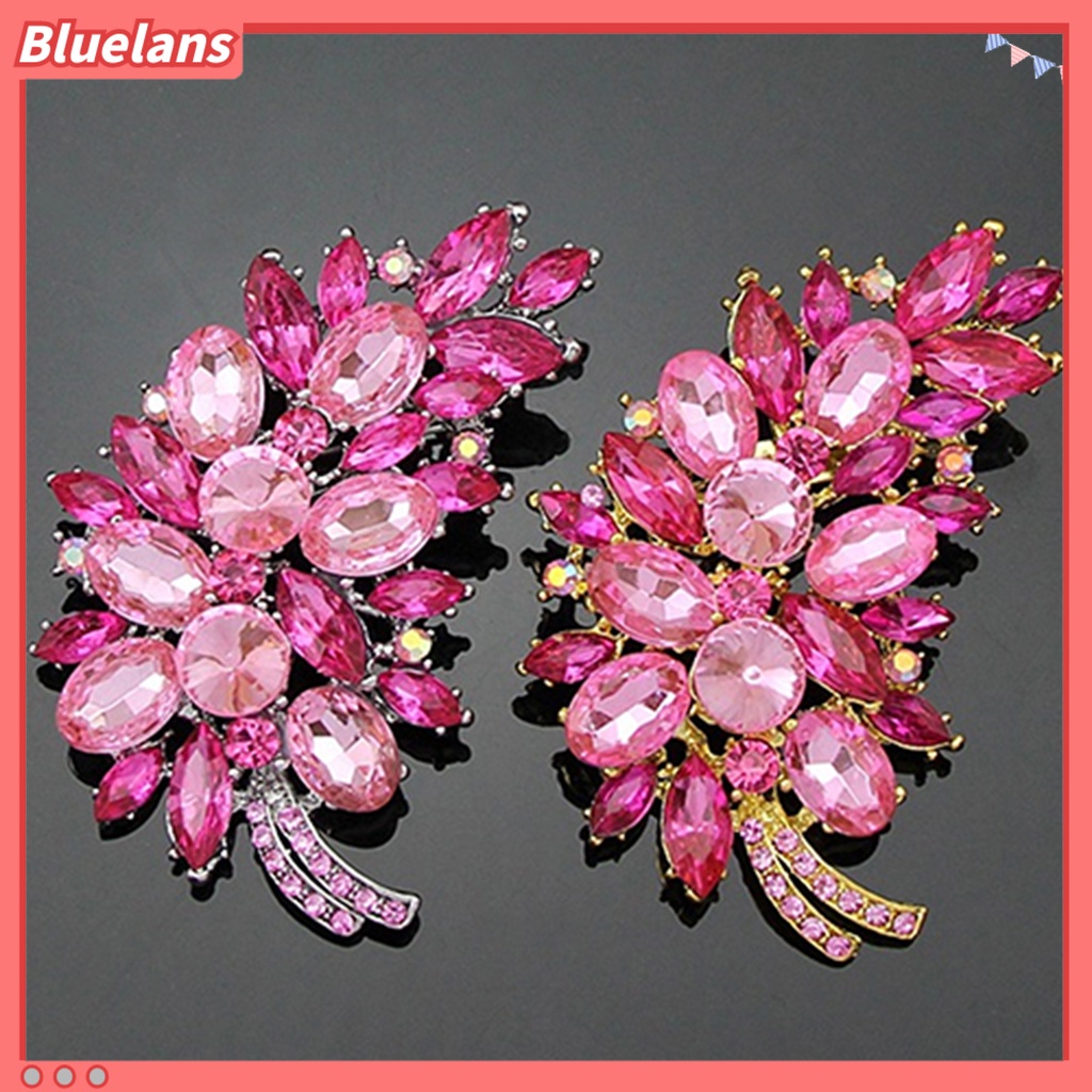 Bluelans Women Vintage Feather Flower Shape Rhinestone Brooch Pin Badge Breastpin Banquet Evening Party