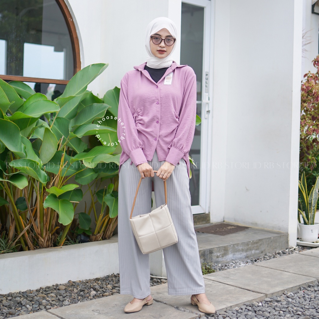 Fiki Ruched Shirt - Kemeja Cringkel Serut Wanita Oversize - Atasan Wanita Lengan Panjang