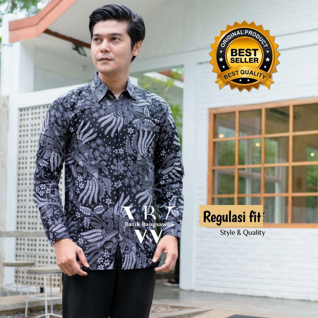 KEMEJA BATIK PRIA LENGAN PANJANG SIZE M L XL XXL BSWART BatiK HRB026 Kenongo Hem Strimin Coklat