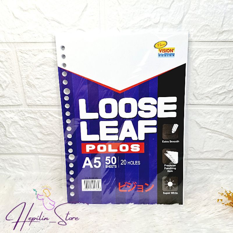 

Loose Leaf POLOS VISION A5 , B5 Isi 50 Sheets / LOOSE LEAF PUTIH POLOS 20 Holes atau 26 Holes