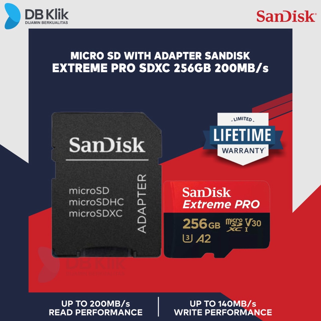 Micro SD SanDisk Extreme PRO SDXC 256GB 200MB/s A2 V30 With Adapter