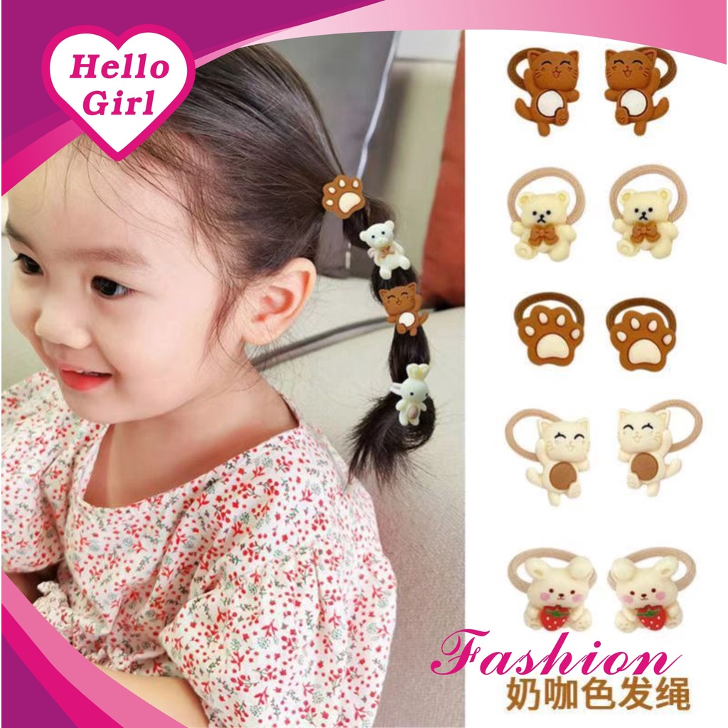 (Hello Girl)F168 10pcs 1 Set ikat rambut karet elastis gaya korea motif kartun import