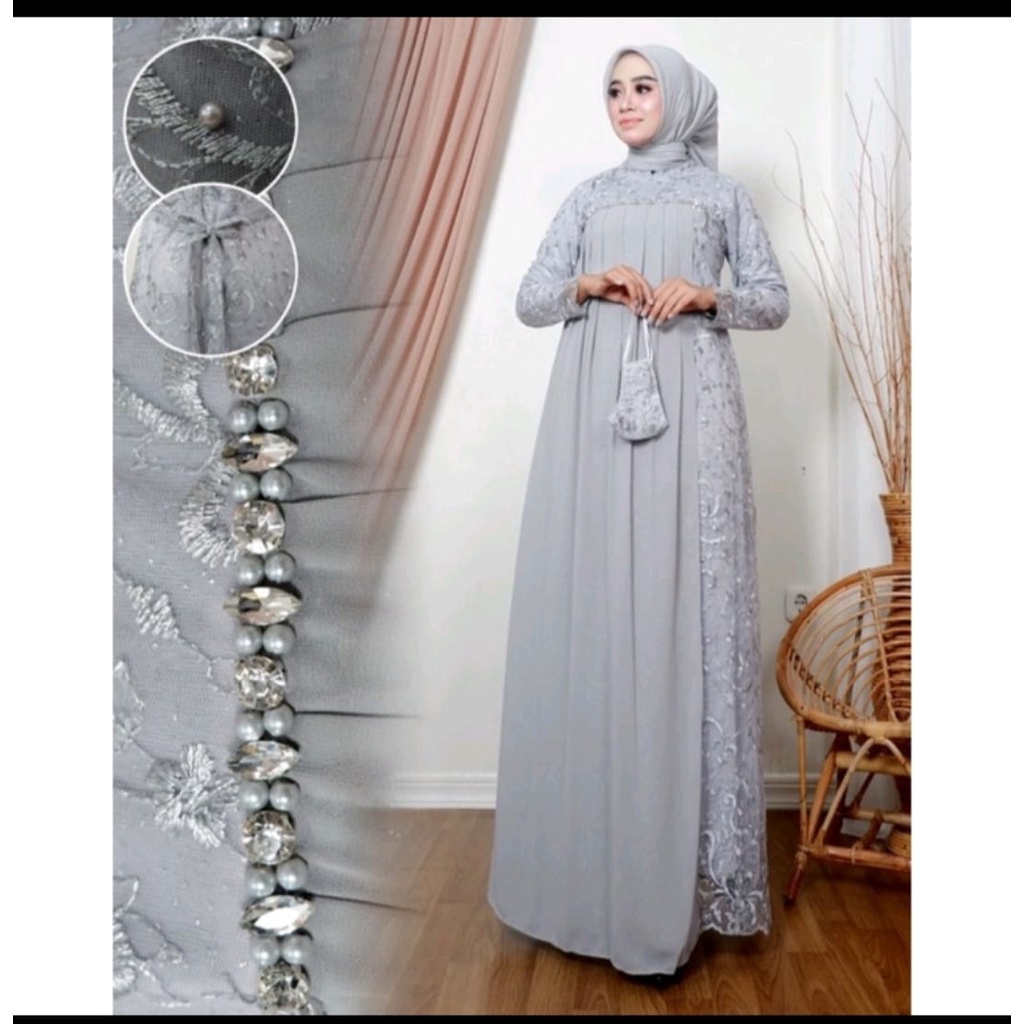 NEW ARRIVAL GAMIS KEBAYA PESTA BUTIK TERBARU, BAHAN BROKAT TILLE MIX CERUTY PLUS PAYET MUTIARA COD