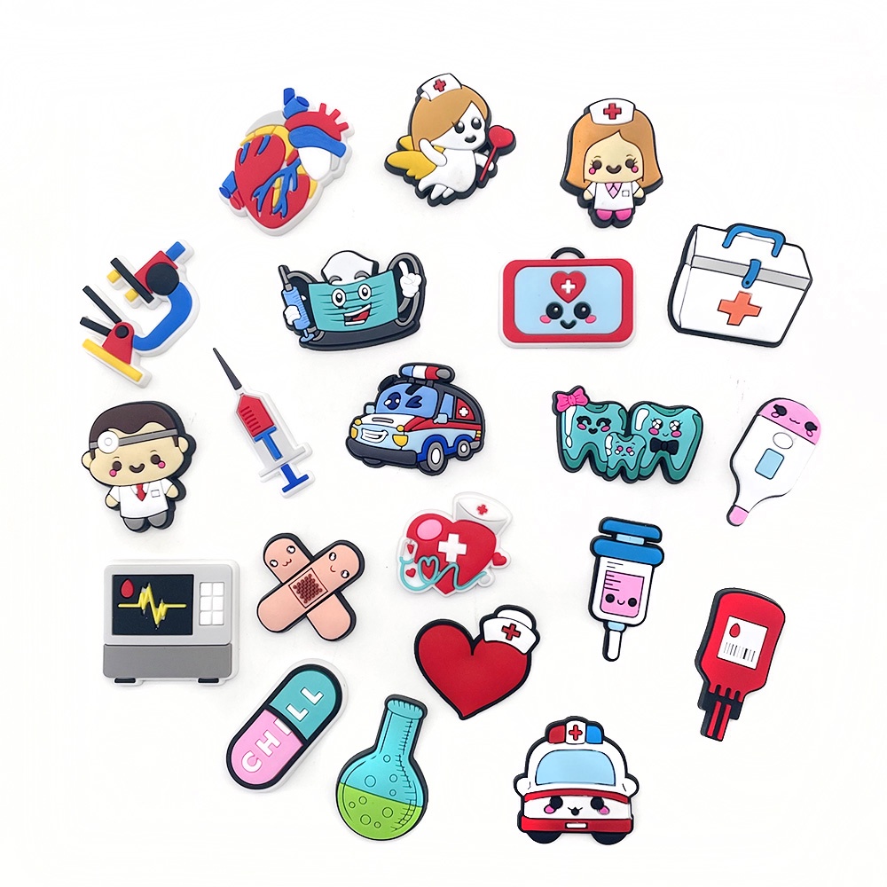 21pcs / set Charms Buckle Clog Desain Karakter Medis jibbitz crocs Bahan PVC Untuk Dekorasi Sepatu Sandal