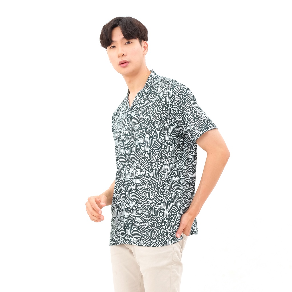 SANVANINA Kemeja Pantai Motif Hawaiian Slim Fit Hem Baju Unisex Labirin Printed Shirt 2038