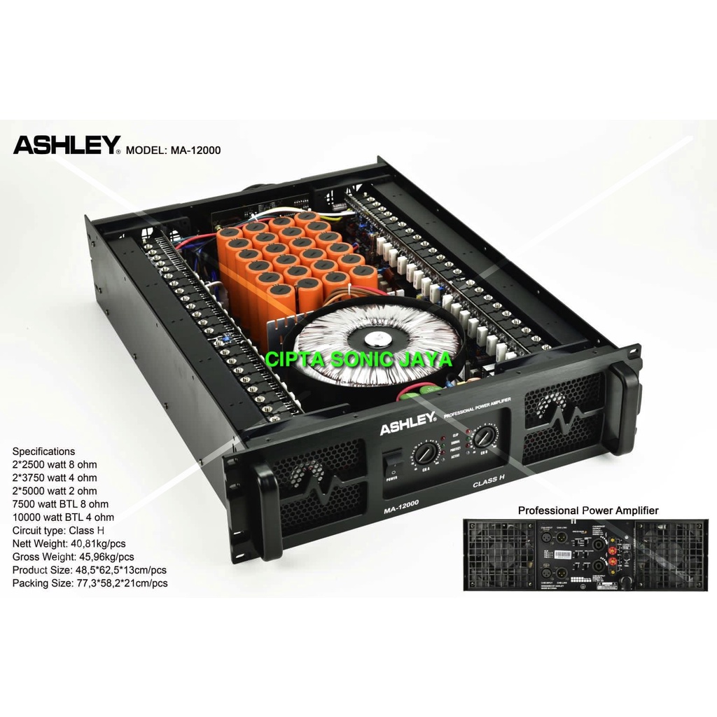 (PETI KAYU) POWER AMPLIFIER ASHLEY MA 12000 / ASHLEY MA12000 ORIGINAL CLASS H