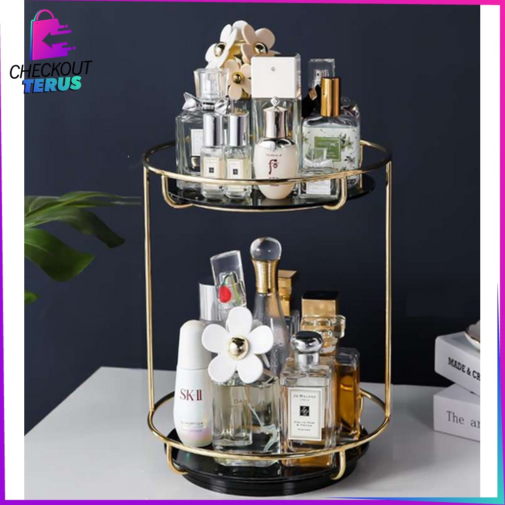 CT K134 Rak Make Up Organizer Bulat 2 Tingkat Rak Putar 360 Derajat Tempat Penyimpanan Riasan Make Up Skincare Multifungsi