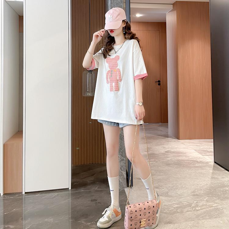 [littlecrab] Kaos Oversize Beruang Super Bearbrlck Hitam Putih Pink T-shirt Couple Unisex Bear Jahit Unik Aesthetic Simple Elegan Two Tone Berkualitas Korean Style