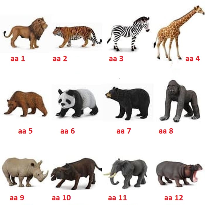 Figure Mainan Binatang Miniatur Hewan Set Kuda Singa Beruang Panda Badak Gajah Animal Figure aa0