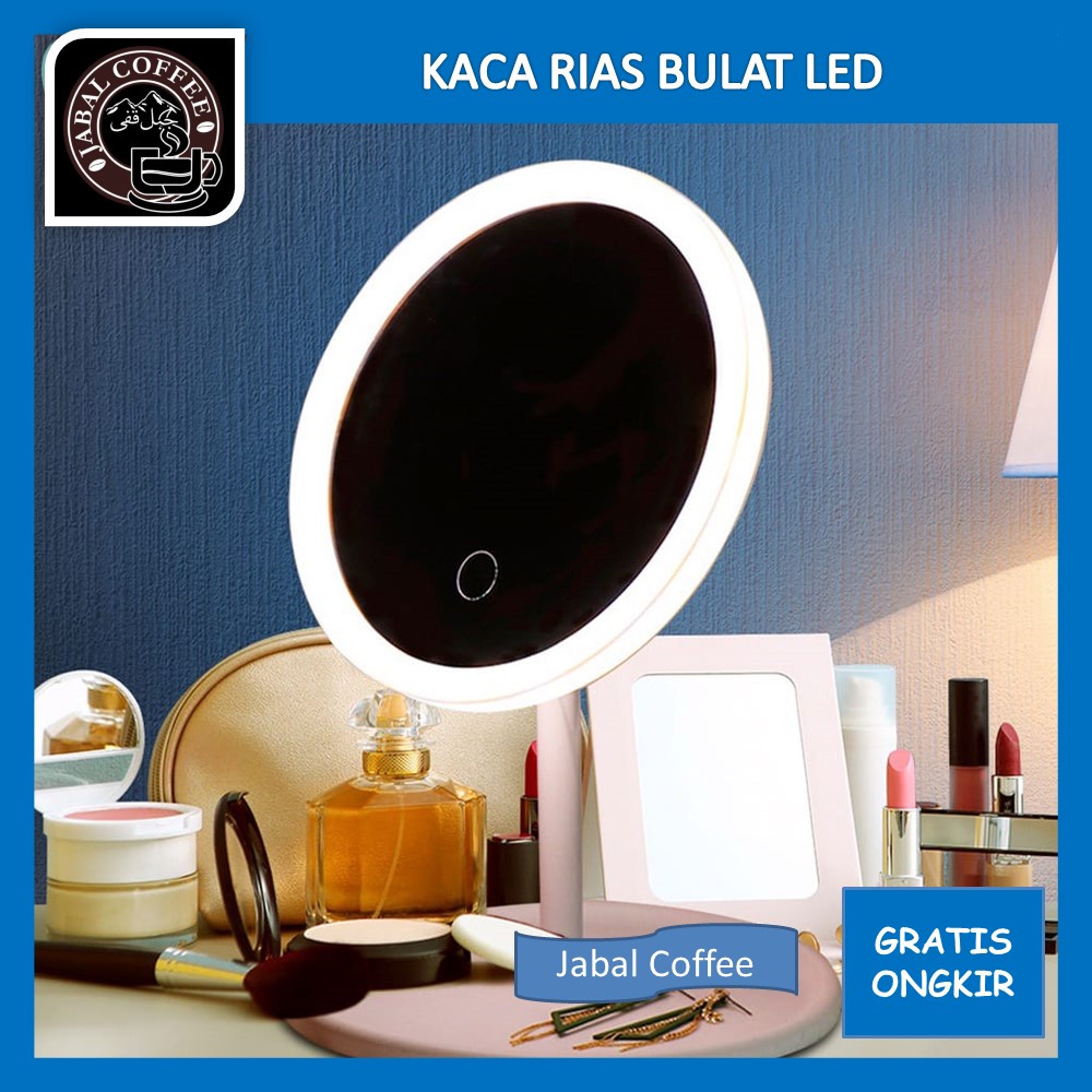 Kaca Rias Bulat / Cermin LED Make Up / Cermin Rias Lampu Charger / LED Mirror Touch Sensor
