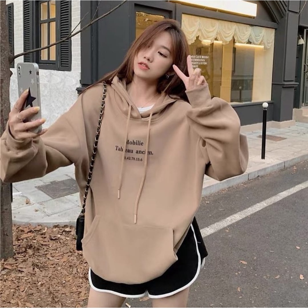 Sweater Jaket MOBILIE Hoodie Oversize Pria Wanita Big size Jumbo | Size M.L.XL Big size | Sweatshirt pakaian wanita korean style