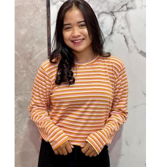 ↭ Kaos Lengan Panjang Wanita Pria Motif Garis Garis ご