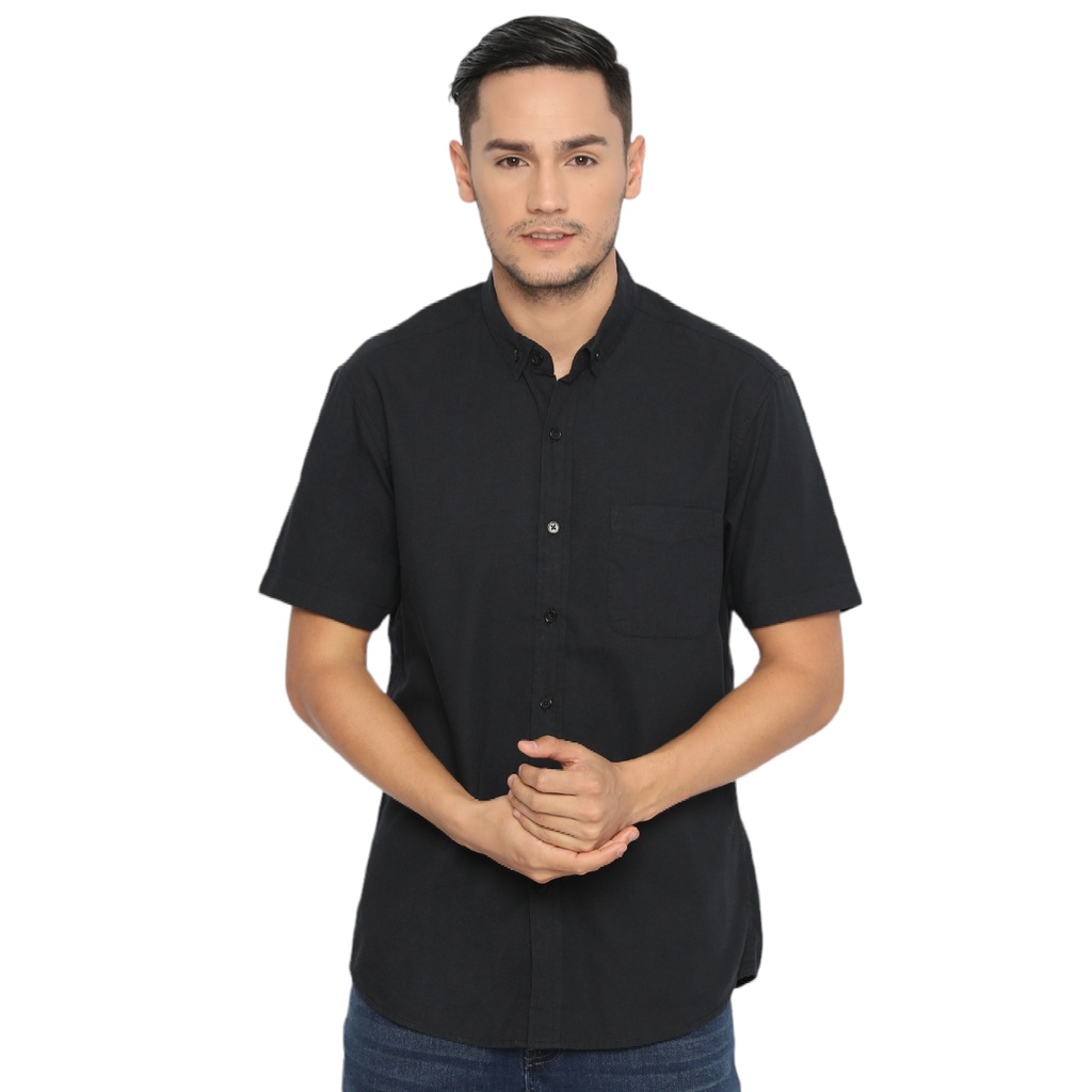 POSHBOY Basic Shirt Kenshin Black - Kemeja Pria Lengan Pendek Polos