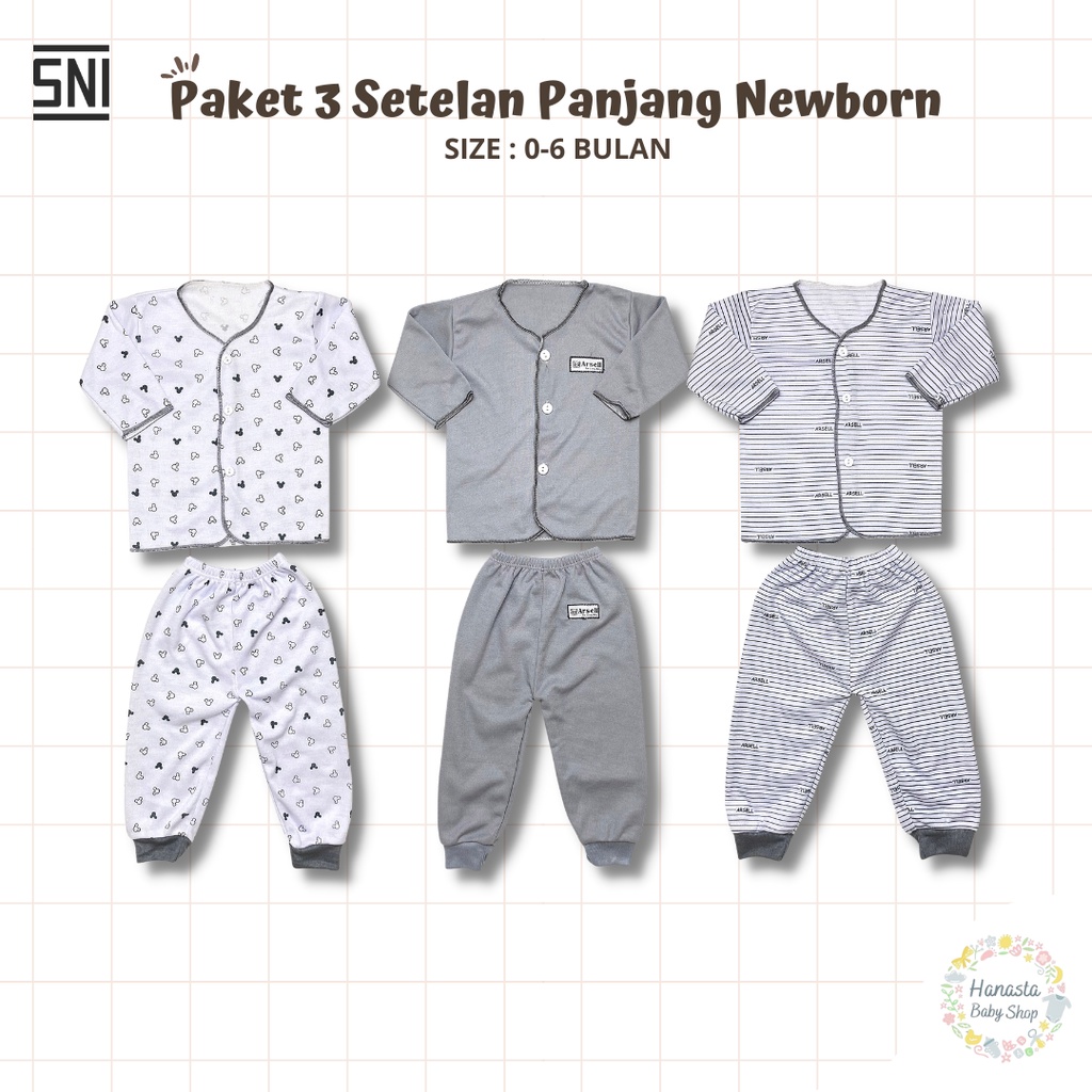 18 Pcs Paket Baju Bayi Newborn Setelan Lengan Panjang Pendek Kutung Seri Abu Katun