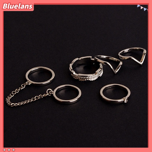 Bluelans 6Pcs Urban Rhinestone Above Knuckle Stacking Band Mid Rings Jewelry