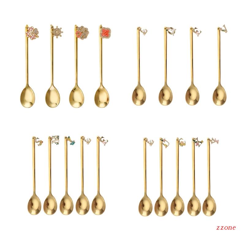 Zzz 4pcs Sendok Aduk Kopi / Dessert Bahan Stainless Steel