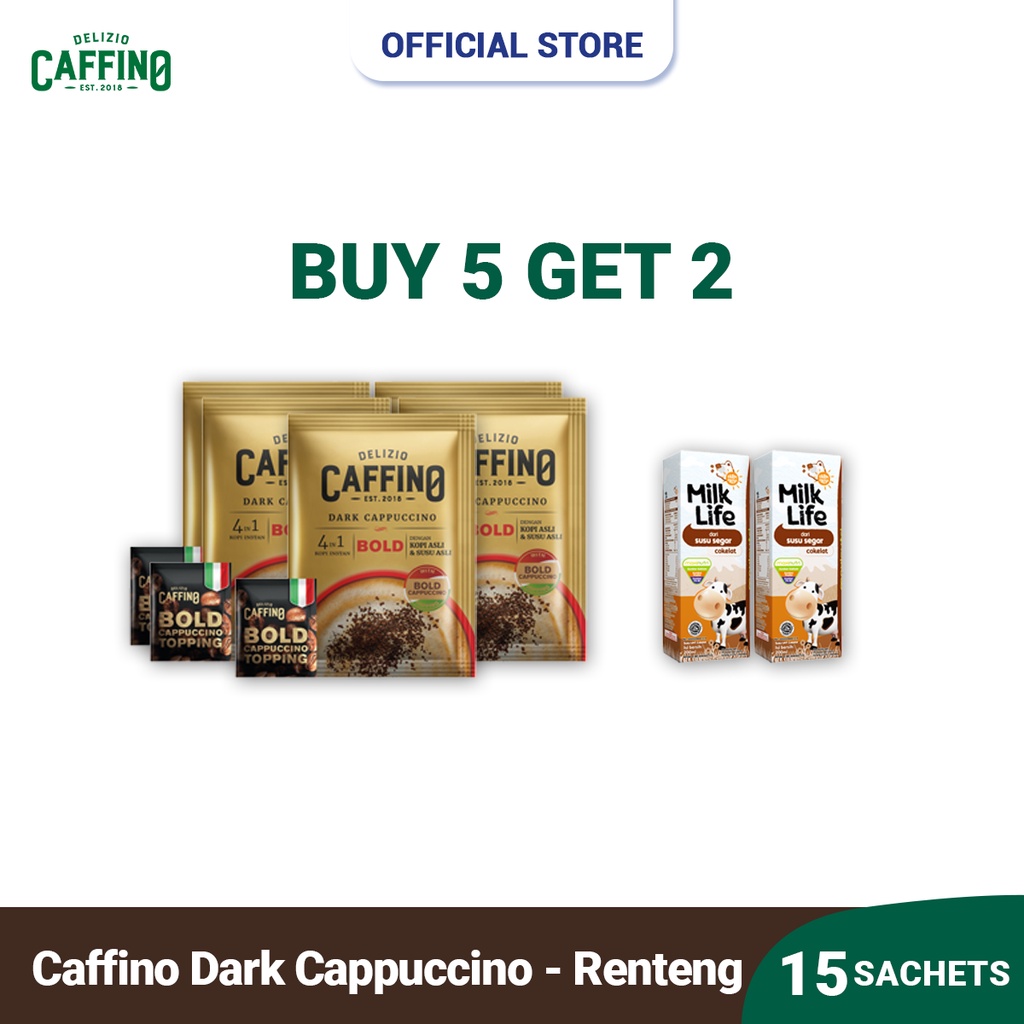 

Caffino Dark Cappuccino 5 Renteng - FREE 2 UHT Milklife
