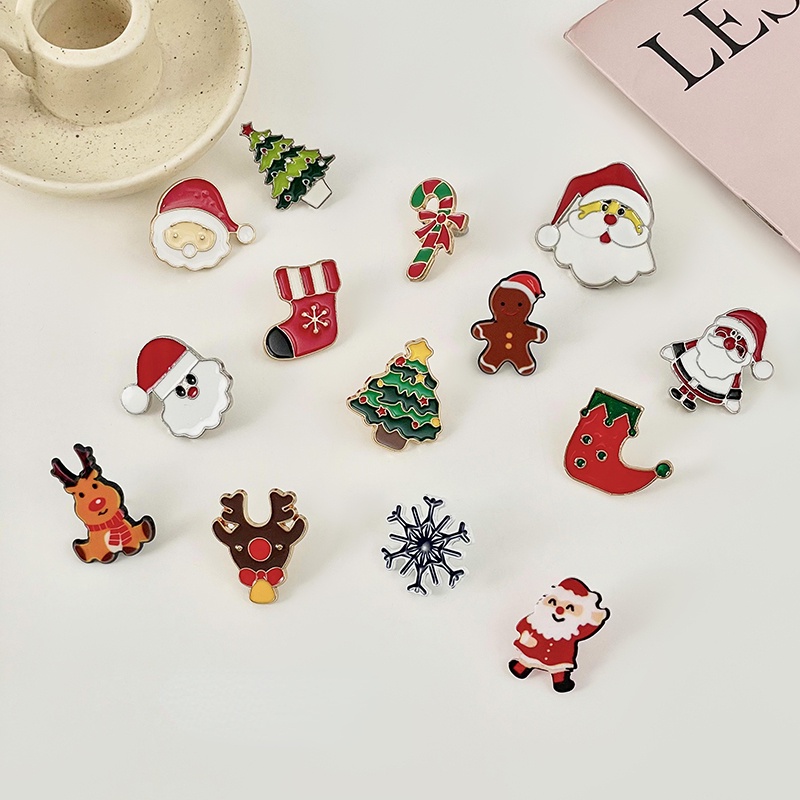 Bros Pin Desain Kartun Santa Claus Natal Bahan Metal Gaya Korea Untuk Aksesoris Pakaian