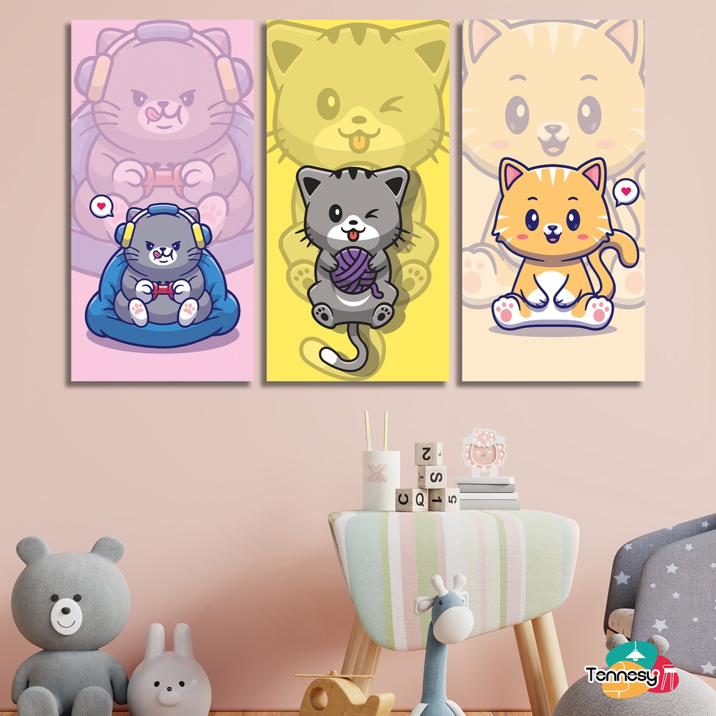 TENNESY HIASAN DINDING KAMAR ANAK KUCING KARTUN ANIMASI 15x30CM WALL DECOR PAJANGAN KAYU DEKORASI DINDING KAMAR TIDUR RUMAH