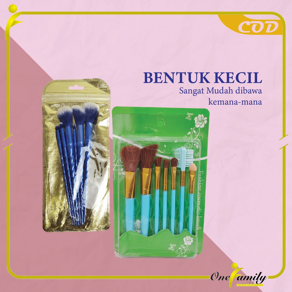 ONE-K128 Kuas MakeUp 7 in 1 Brush Make Up Set Mini Travel Free Pouch / Kuas Rias Wajah Model Ulir / Paket Kuas Set Make Up Cosmetic