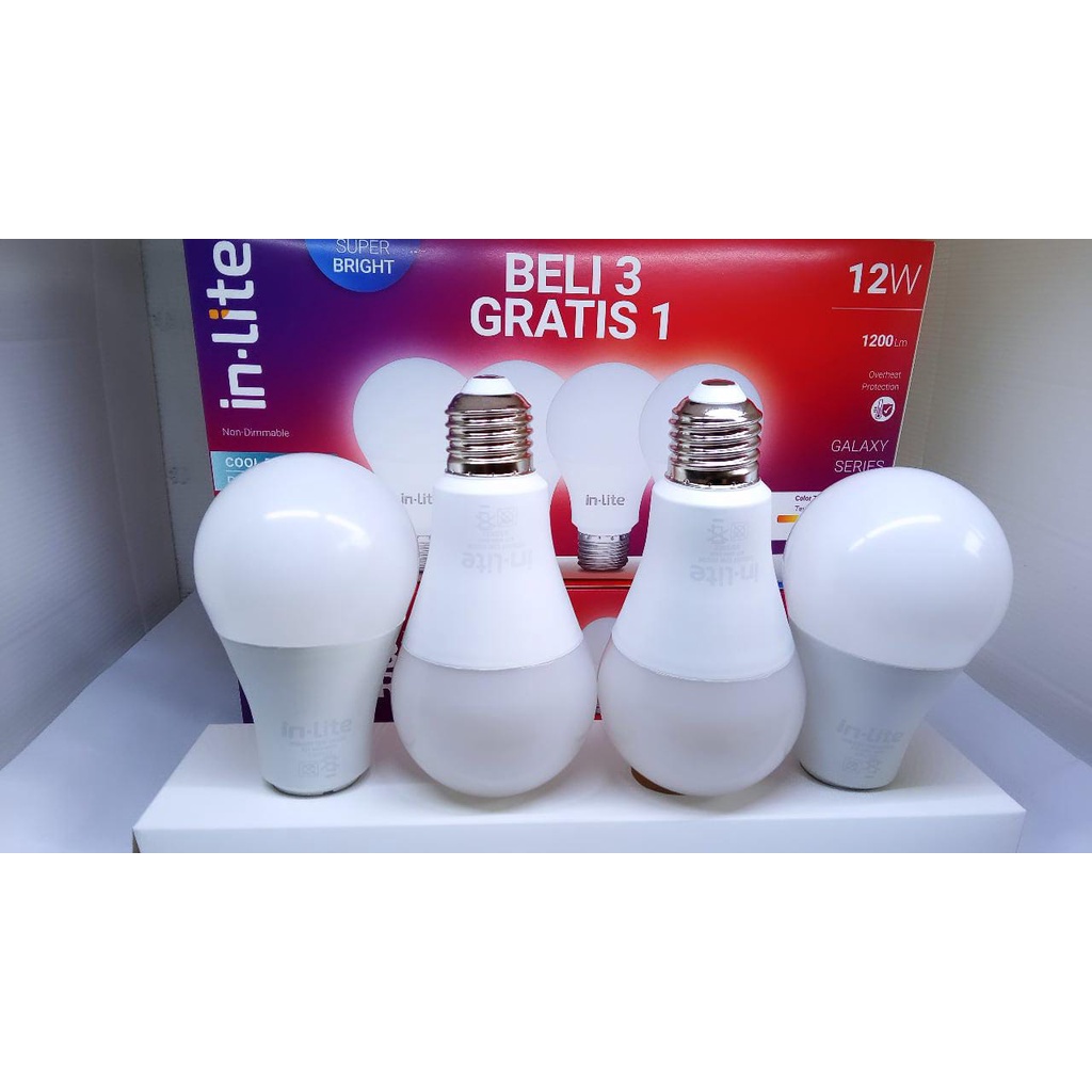 Lampu In-Lite Led Paket In lite 12w Paket Inlite Pack Beli 3 Gratis 1 Putih In-Lite INB007 Led Bulb 12 Watt 12 W 12Watt