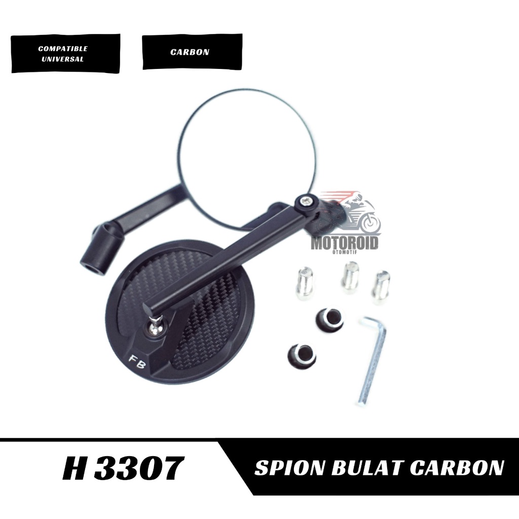 KACA SPION MOTOR MODEL BULAT CARBON FULL CNC ALUMINIUM REAR MIRROR ROUND MODEL SEPION BULAT CARBON UNIVERSAL