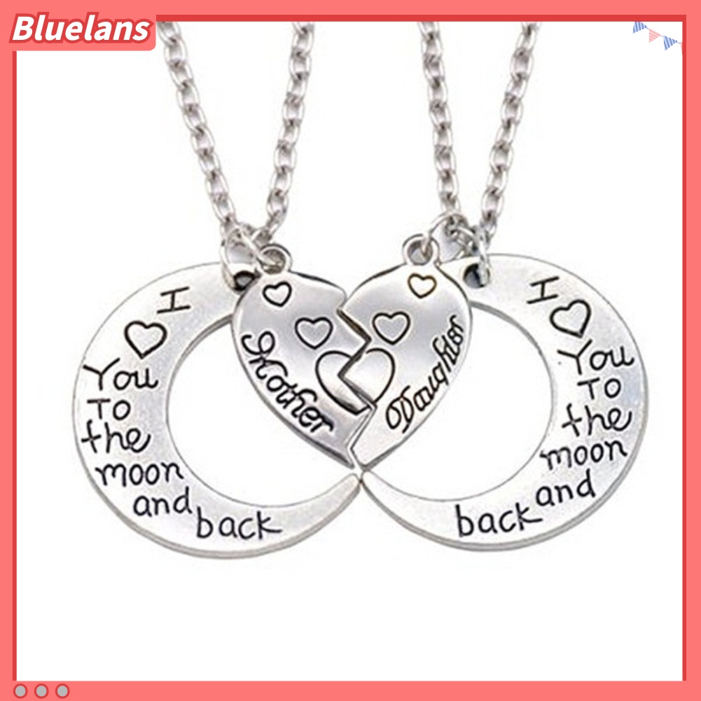 Bluelans 2Pcs I Love You to the Moon and Back Mother Daughter Heart Necklace Pendant Gift