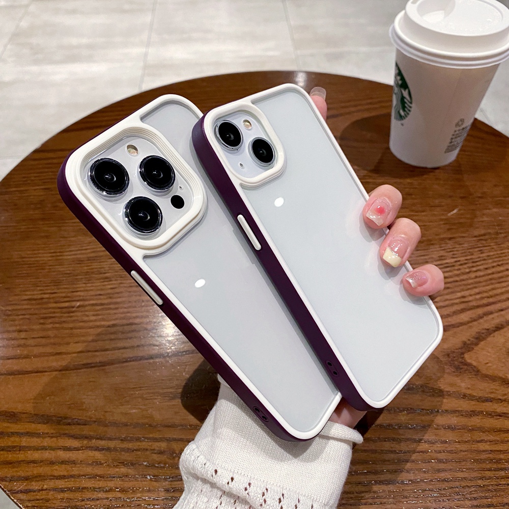 Mewah Deep Purple Multicolor Frame Acrylic Phone Case Kompatibel Dengan iPhone 14 Pro Max14 Plus 14 Pro Transparan Shockproof Case Bening Belakang Cover Casing