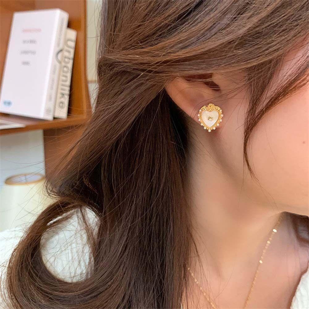 NEEDWAY Needway Wanita Anting French Pesta Pernikahan Perhiasan Aksesoris Berlian Imitasi Tulip Ear Hook