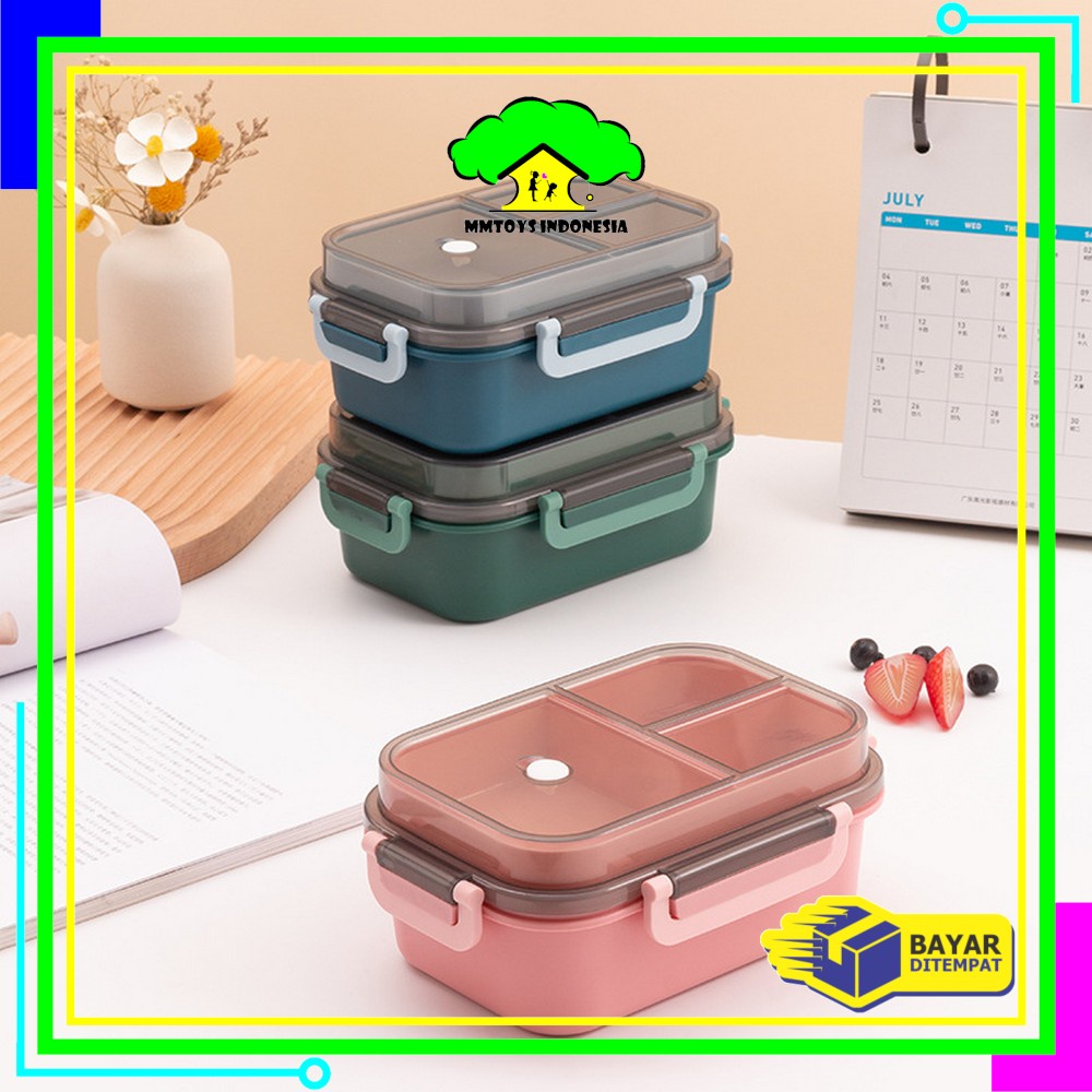 MI-C697 Tempat Makan Set 2 Tingkat 3 Sekat Anti Tumpah / Lunch Box Susun Free Sendok Garpu Portable / Kotak Bento Tingkat Set BPA FREE