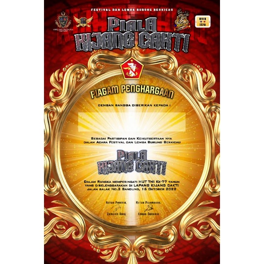 100 lembar Piagam Lomba Burung Berkicau Ukuran A4