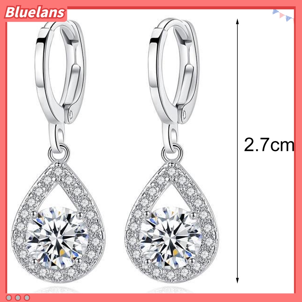 1 Pasang Anting Bentuk Water Drop Aksen Berlian Imitasi Untuk Wanita