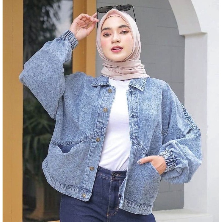 (ORIGINAL) Oversize cabera jacket jeans wanita terbaru ld 125