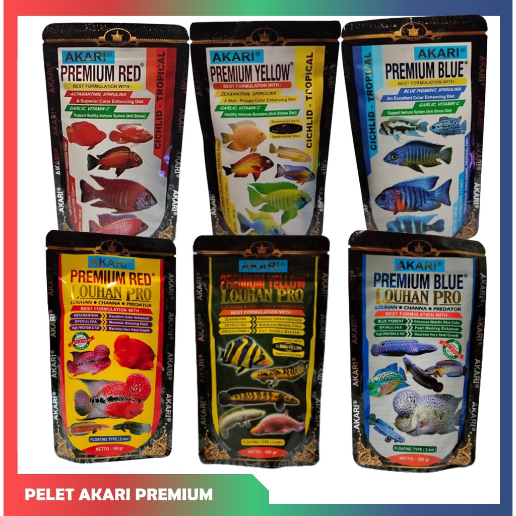 PELET AKARI PREMIUM CICHLID TROPICAL COLOUR BOOSTER ANTI STRESS AKARI PREMIUM CICHLID PREMIUM BLUE PREMIUM RED PREMIUM YELLOW PELET CHANNA PELET GUPPY PELET CUPANG PELET DISCUS PELET CICHLID