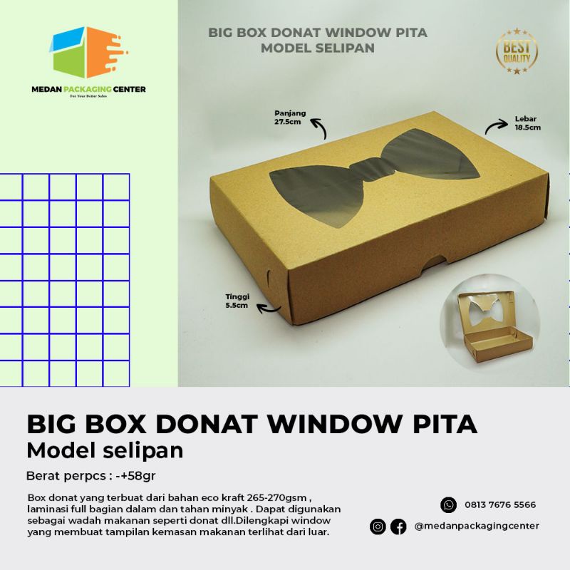 Big Box Donat Pita ( 27x18x5cm ) / box donat / dus jendela motif / box hampers dan kado