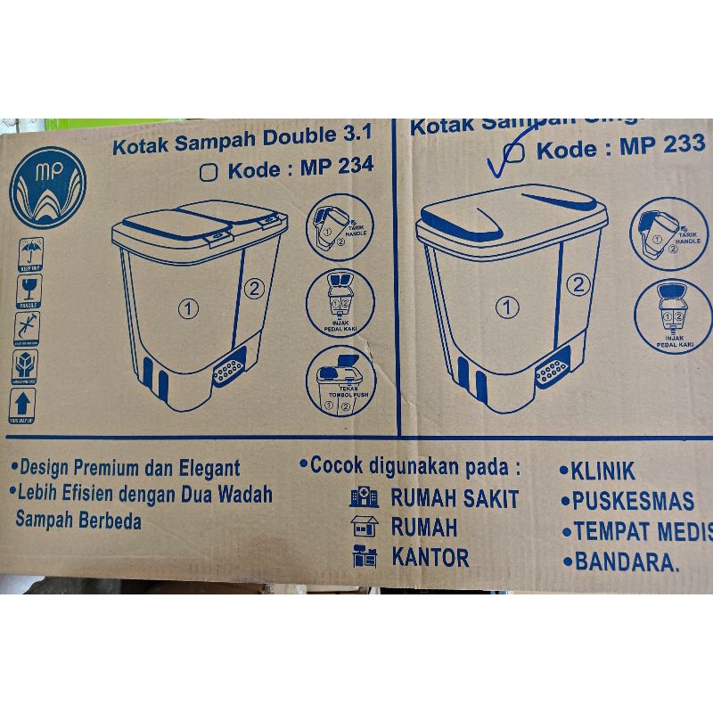 Tempat Sampah Injek 20 Liter Wadah 2 Sisi MP 233 / Tempat Sampah 2 Tempat / 2 Side Trash Bin Original Product