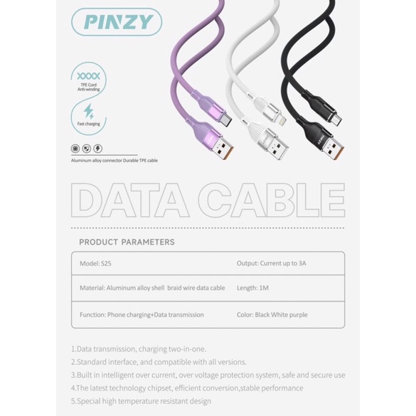 Kabel Data L25 - Charger PINZY L25 Type Lightning Support Fast Charging - L25 Lightning
