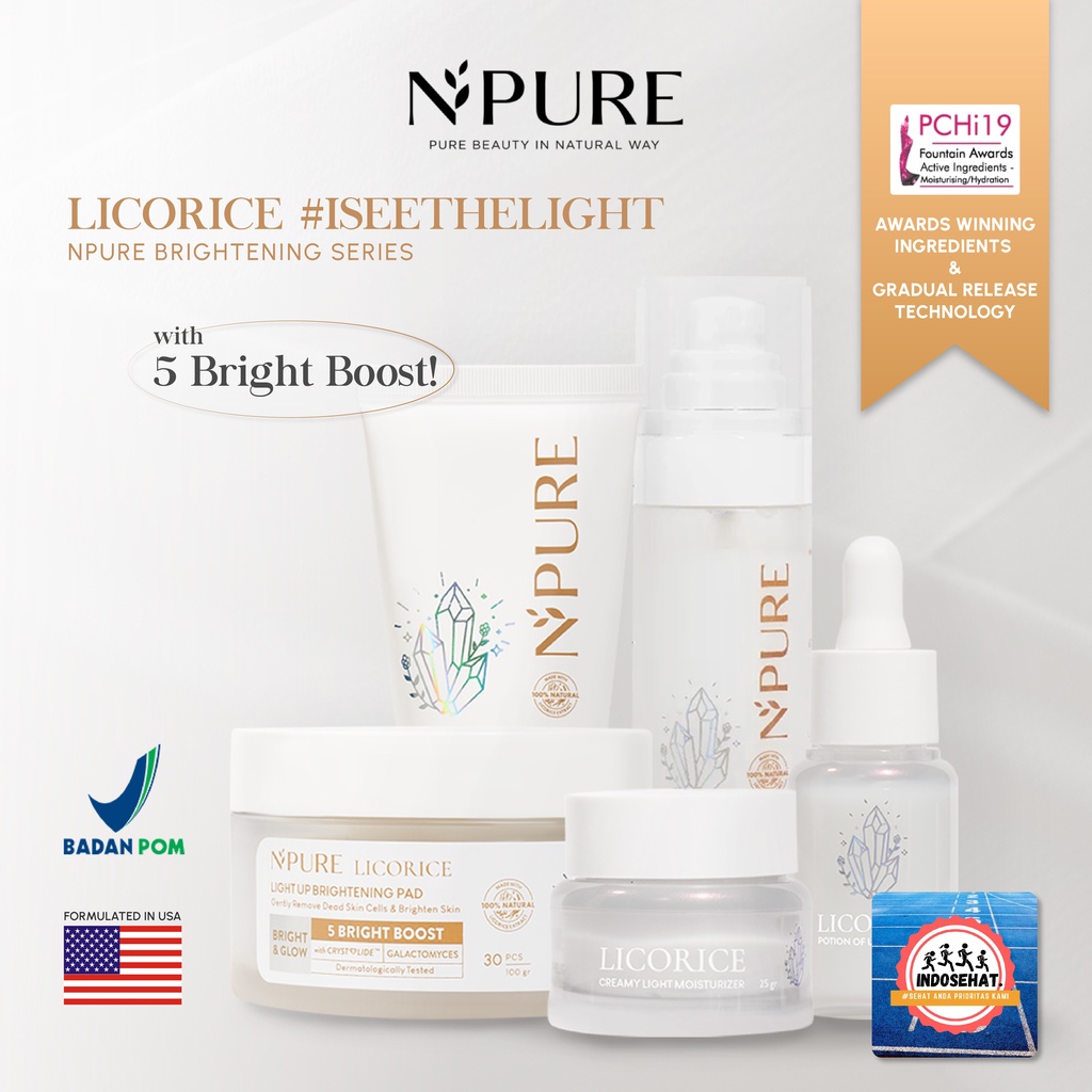 NPURE Licorice Light Cleanser Milky Spotlight Toner Light Serum Creamy Light Moisturizer Light Up Brightening Pad